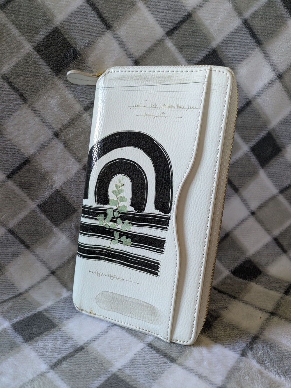 Papaya White Zip Wallet Clutch with Black Graphic and Green Accents